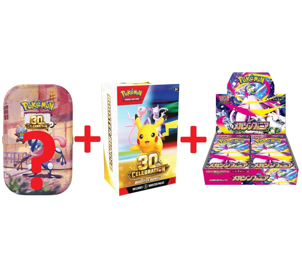 Pokémon TCG - 30th Celebration Booster Bundle English (6 Boosters) + 30th Celebration Mini Tin English - 1 Mini Tin Aleatória (2 Boosters) + Mega Symphonia Japanese - 1 Booster Box (30 Boosters)